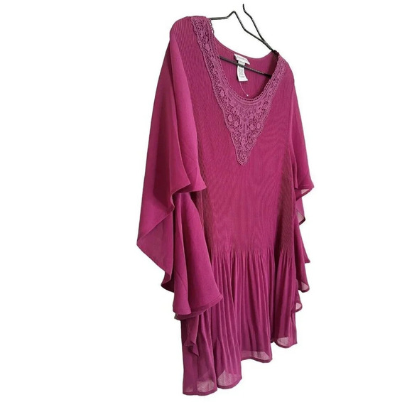 Catherine’s Top Size 1X 18 - 20 W Fuchsia Pink Micro Pleat Top Flutter Sleeves - Picture 8 of 11